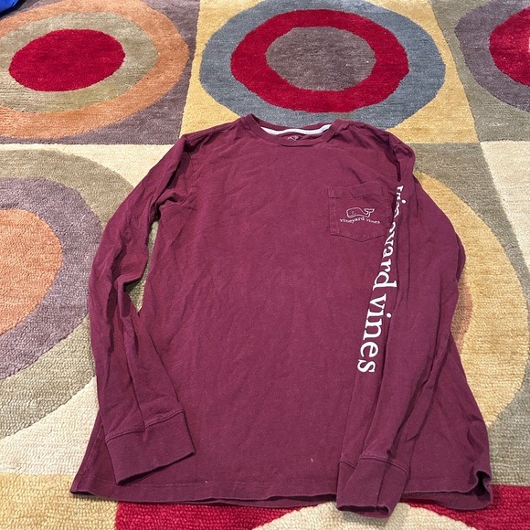 Vineyard Vines Whale Long Sleeve Pocket T Shirt Burgundy Maroon Men’s Small - Picture 1 of 4